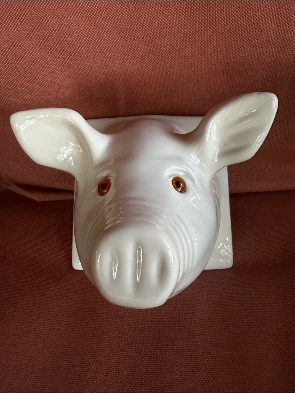 Vintage White Ceramic Pig Wall Sculpture